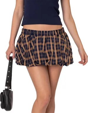 Plaid Bubble Mini Skirt - Sexy Y2K Low Rise Skort Puff Skirts with Shorts Underneath