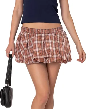 Plaid Bubble Mini Skirt - Sexy Y2K Low Rise Skort Puff Skirts with Shorts Underneath