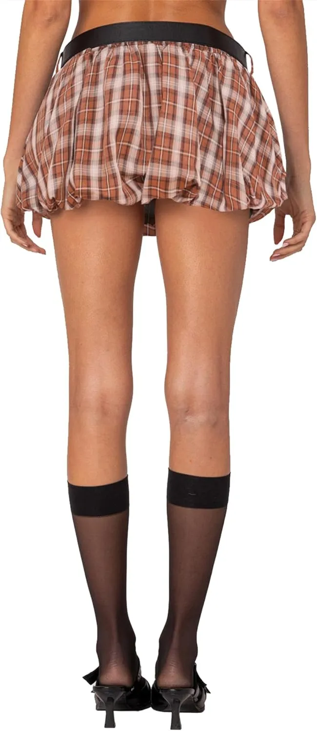 Plaid Bubble Mini Skirt - Sexy Y2K Low Rise Skort Puff Skirts with Shorts Underneath
