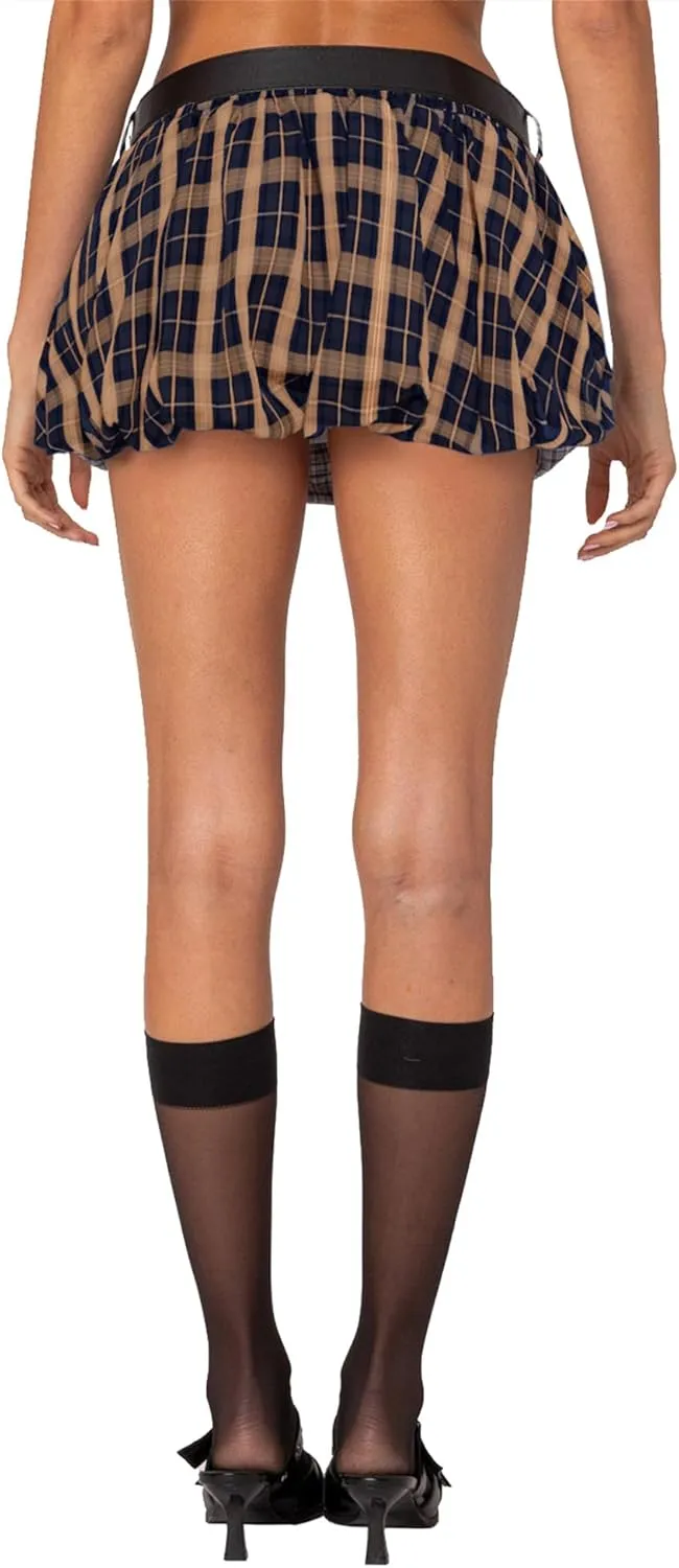 Plaid Bubble Mini Skirt - Sexy Y2K Low Rise Skort Puff Skirts with Shorts Underneath
