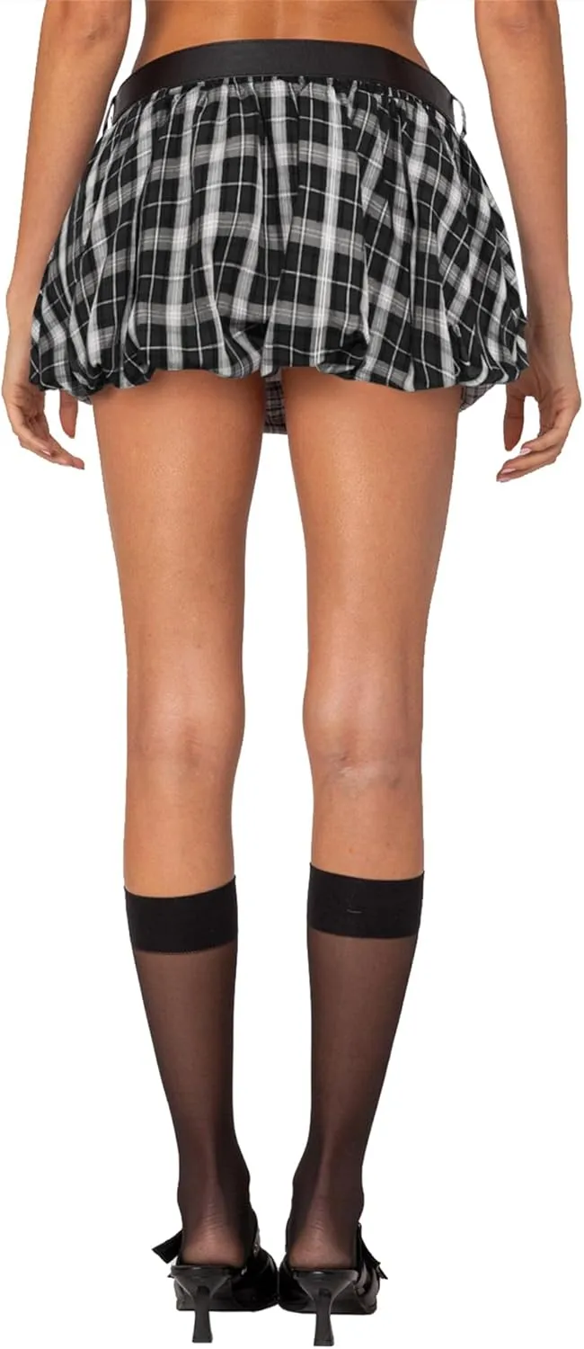 Plaid Bubble Mini Skirt - Sexy Y2K Low Rise Skort Puff Skirts with Shorts Underneath