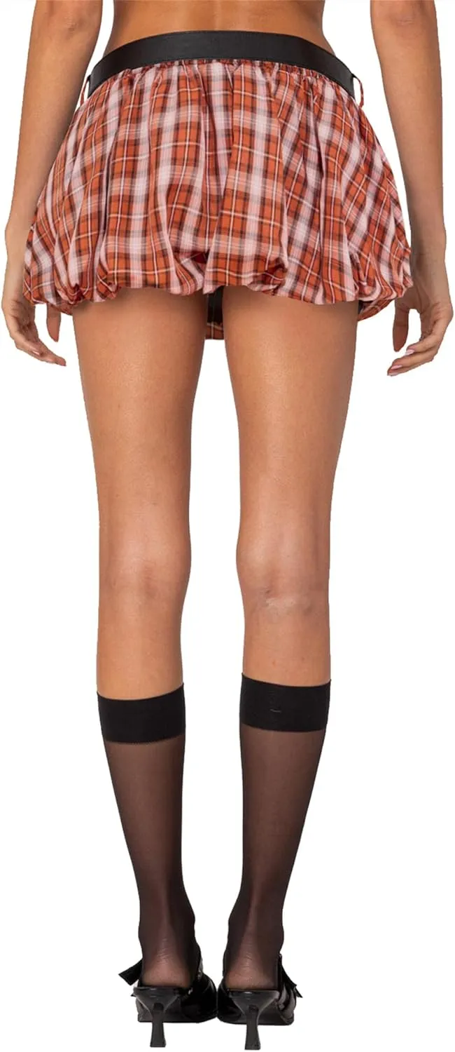 Plaid Bubble Mini Skirt - Sexy Y2K Low Rise Skort Puff Skirts with Shorts Underneath