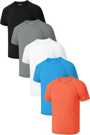 Poroka 5 Pack Boys' Rash Guard Youth Boys UPF 50  Short Sleeve Neon Swim Shirts Teenage Boy Quick-Dry Water Surf Swim Shirt