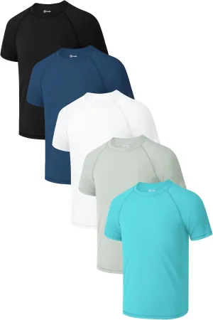Poroka 5 Pack Boys' Rash Guard Youth Boys UPF 50  Short Sleeve Neon Swim Shirts Teenage Boy Quick-Dry Water Surf Swim Shirt