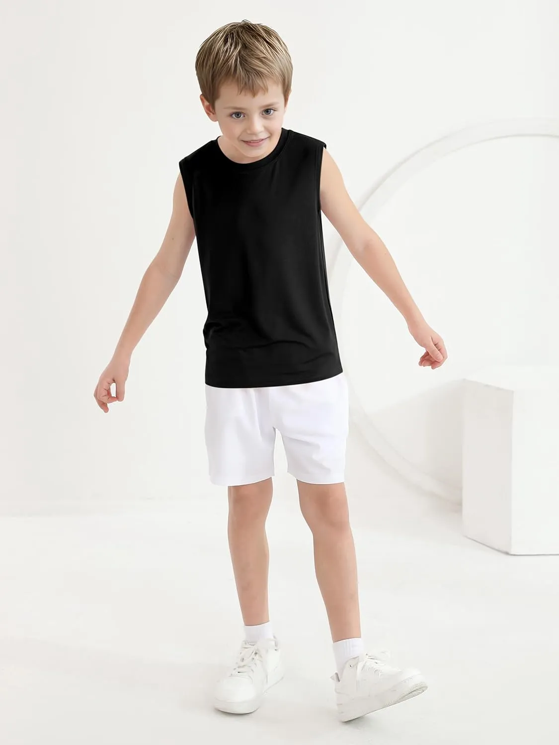 Poroka Cooraby 4 Pack Boys Dry-Fit Active Athletic Performance Tank Top Sleeveless Workout Training Shirts