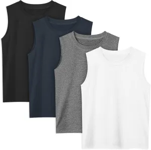 Poroka Cooraby 4 Pack Boys Dry-Fit Active Athletic Performance Tank Top Sleeveless Workout Training Shirts