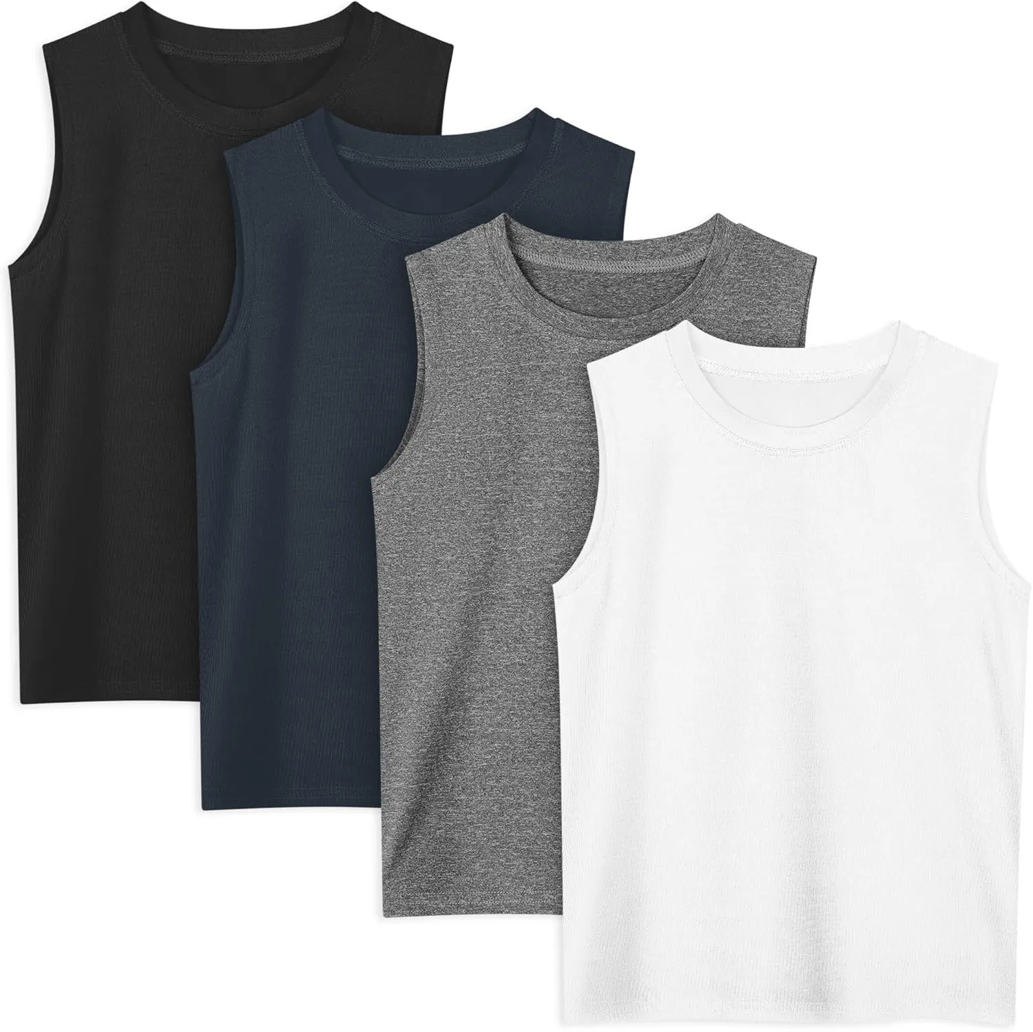 Poroka Cooraby 4 Pack Boys Dry-Fit Active Athletic Performance Tank Top Sleeveless Workout Training Shirts