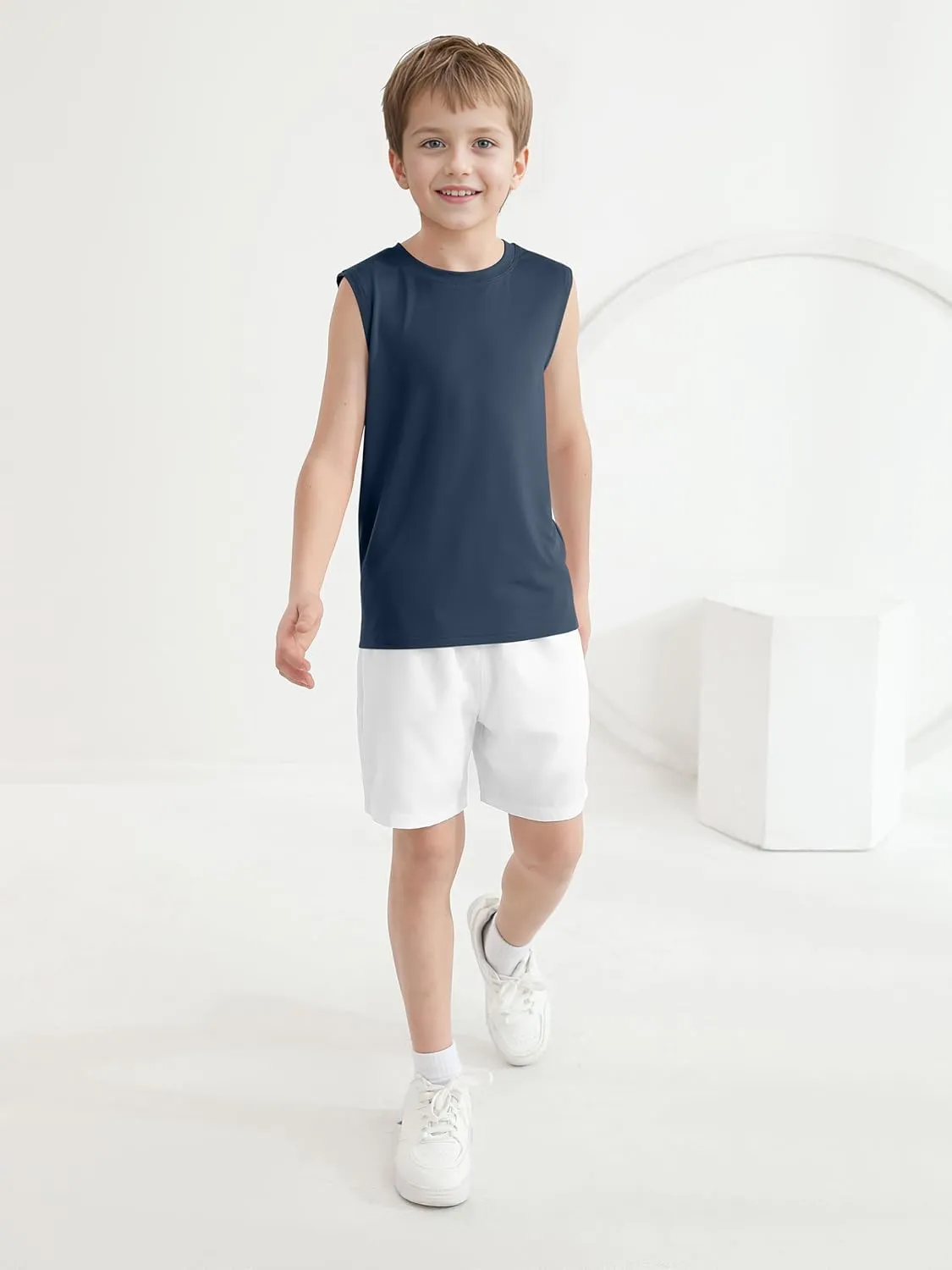 Poroka Cooraby 4 Pack Boys Dry-Fit Active Athletic Performance Tank Top Sleeveless Workout Training Shirts