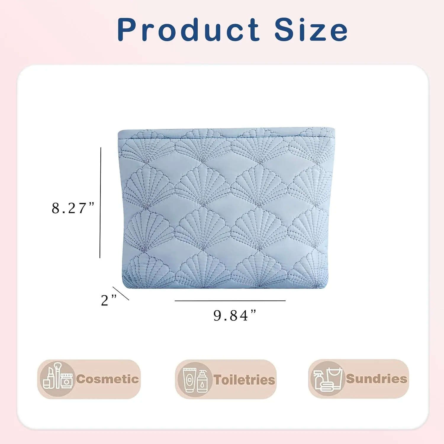 Quilted Cotton Coquette Makeup bag, Coastal Granddaughter Aesthetic Cosmetic Bag, Cute Seashell Portable Travel Toiletry Pouch (03Light Blue)