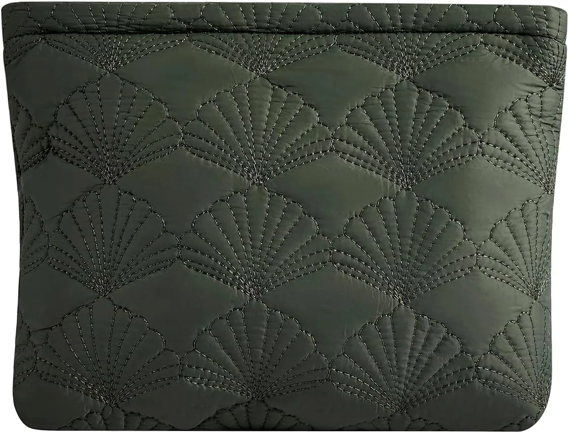 Quilted Cotton Coquette Makeup bag, Coastal Granddaughter Aesthetic Cosmetic Bag, Cute Seashell Portable Travel Toiletry Pouch (04Dark Green)