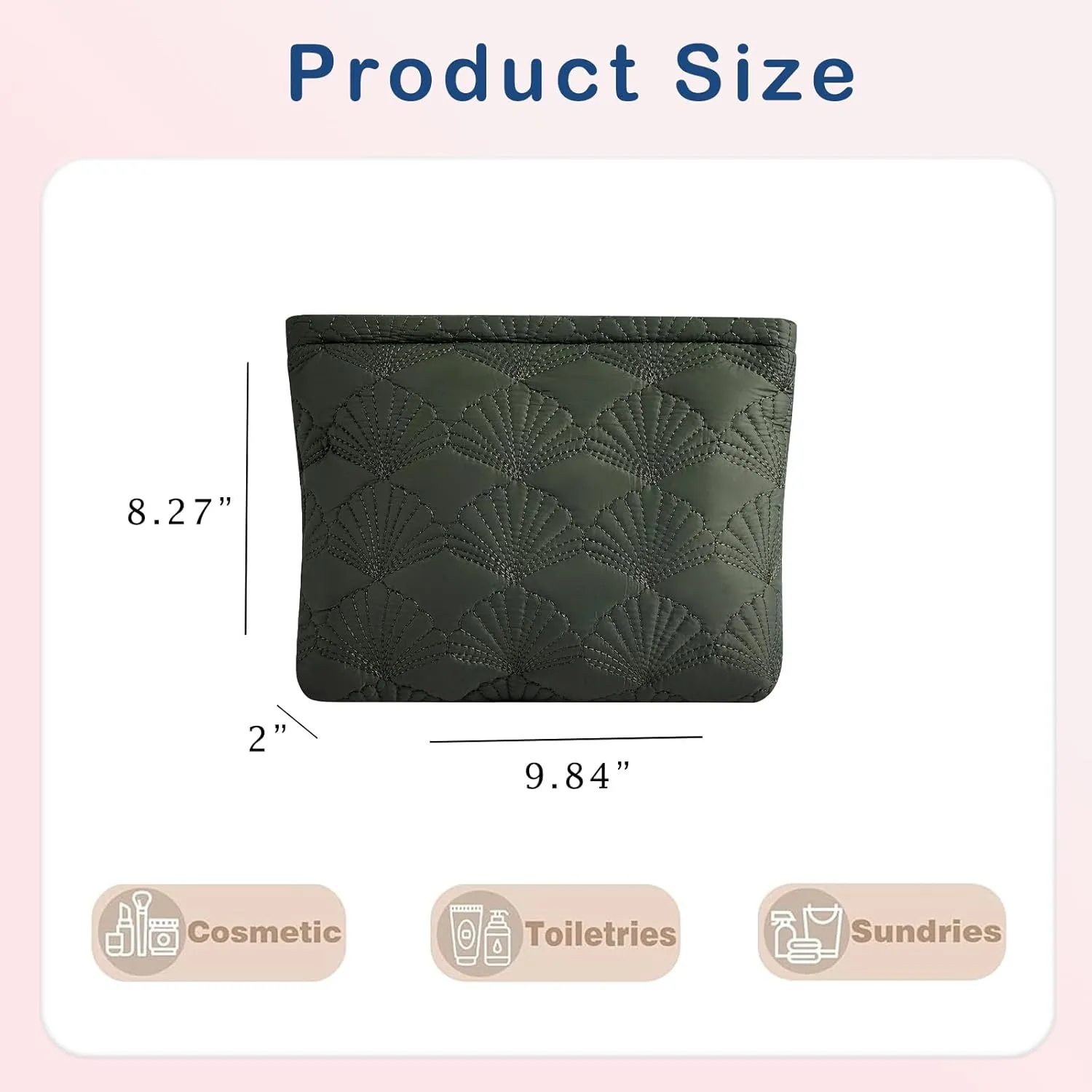 Quilted Cotton Coquette Makeup bag, Coastal Granddaughter Aesthetic Cosmetic Bag, Cute Seashell Portable Travel Toiletry Pouch (04Dark Green)