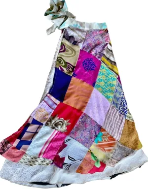 RAJBHOOMI HANDICRAFTS Silk Vintage Patchwork Wraparound Long Skirt - Women's Long Maxi Skirt Boho Skirts Summer Skirts for Women Boho Colorful Maxi Multicolor