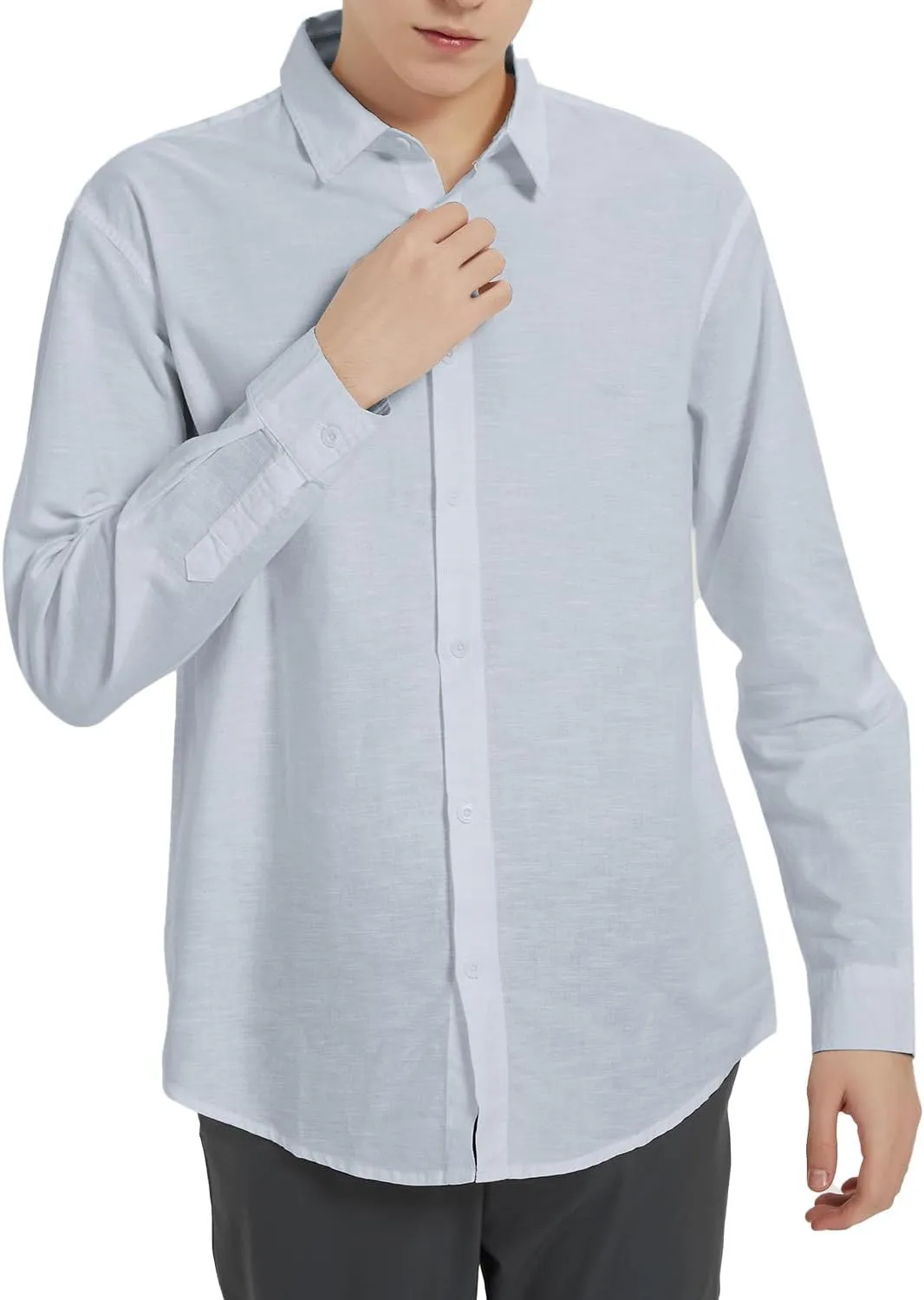 Ross&Freckle Men's Casual Button Down Long Sleeve Shirt Cotton Linen Shirts