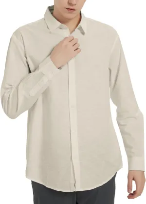 Ross&Freckle Men's Casual Button Down Long Sleeve Shirt Cotton Linen Shirts
