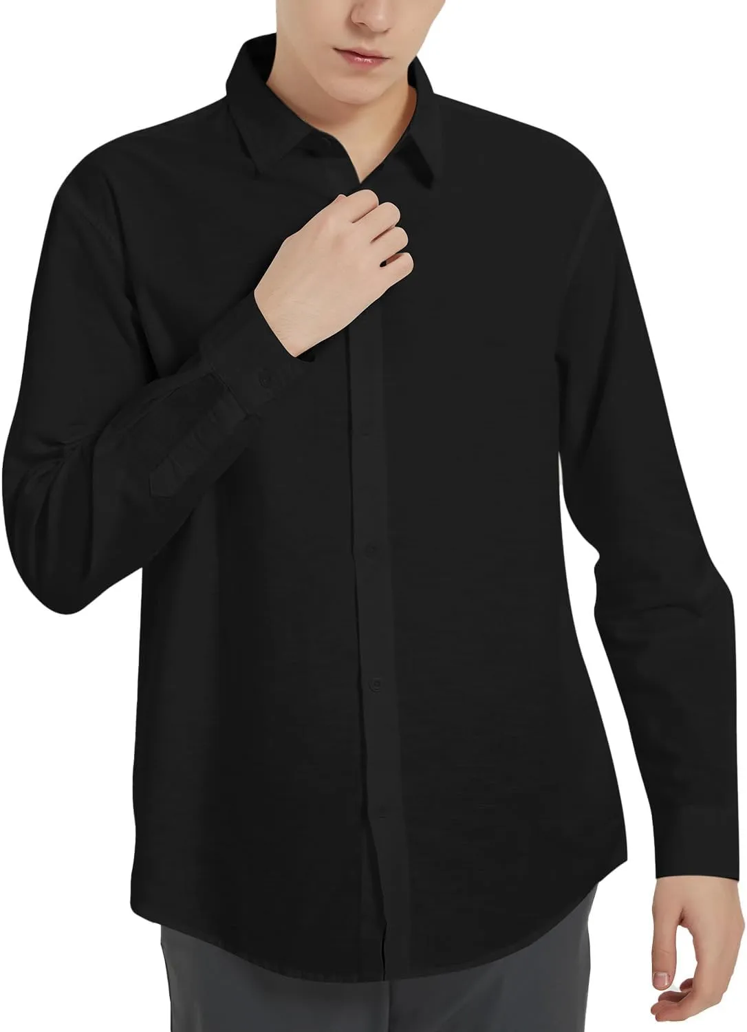 Ross&Freckle Men's Casual Button Down Long Sleeve Shirt Cotton Linen Shirts