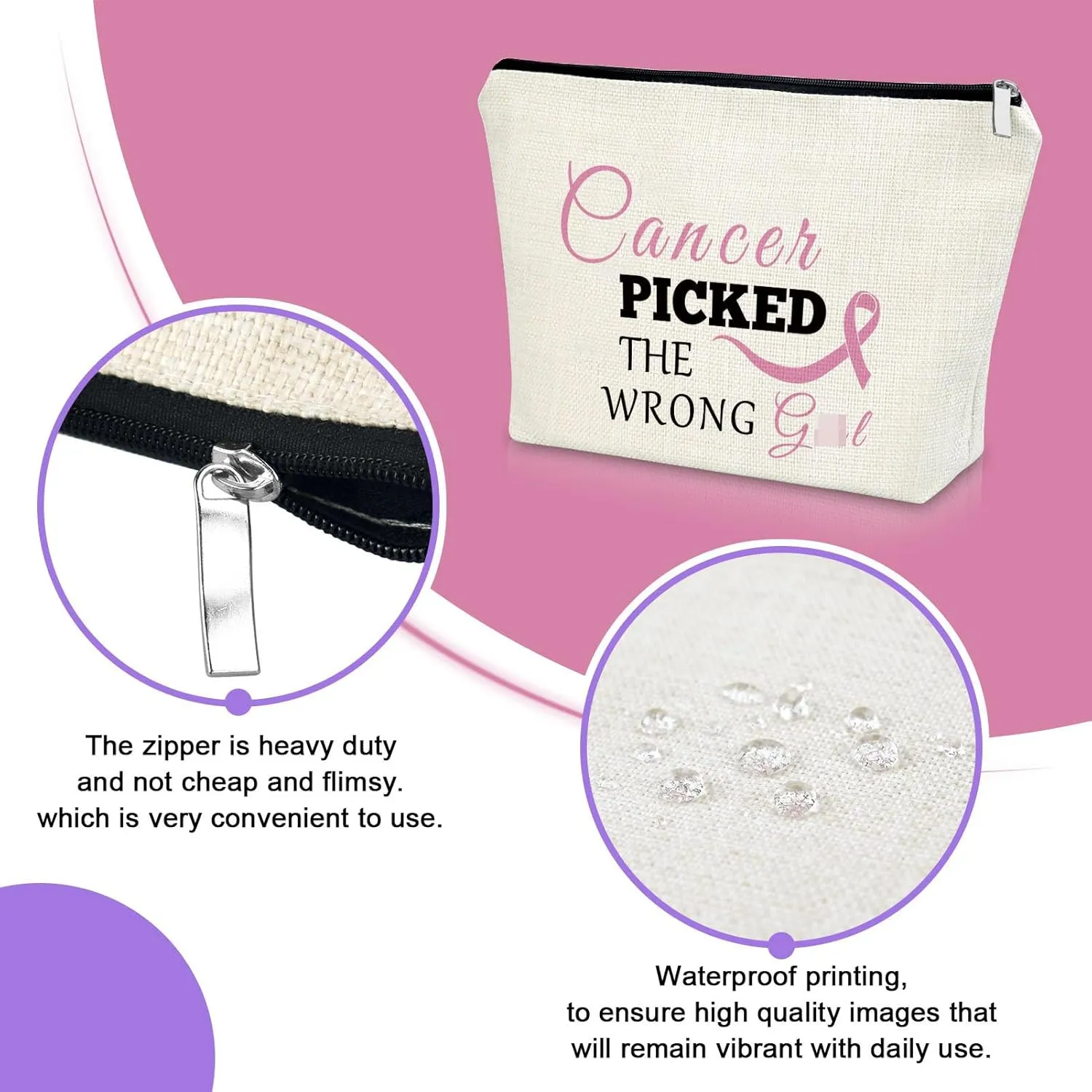 Sazuwu Breast Cancer Gifts Cosmetic Bag Pink Ribbon Awareness Makeup Bag for Survivors Patients Inspirational Gifts for Women Fighting Cancer