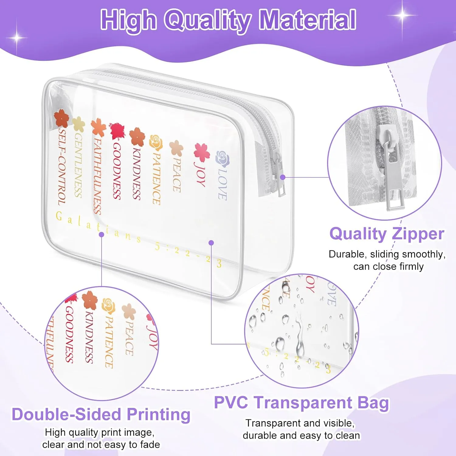 Sazuwu Christian Gifts for Women Faith Clear Makeup Bags with Zipper Bible Verse Gifts for Girls Inspirational Gifts for Women Friends Religious Cosmetic Travel Bag Organizer Galatians 5 22-23