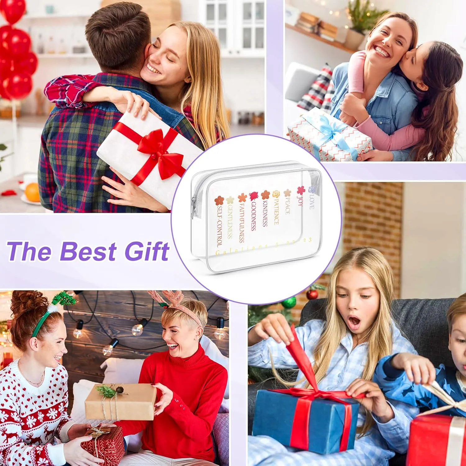 Sazuwu Christian Gifts for Women Faith Clear Makeup Bags with Zipper Bible Verse Gifts for Girls Inspirational Gifts for Women Friends Religious Cosmetic Travel Bag Organizer Galatians 5 22-23