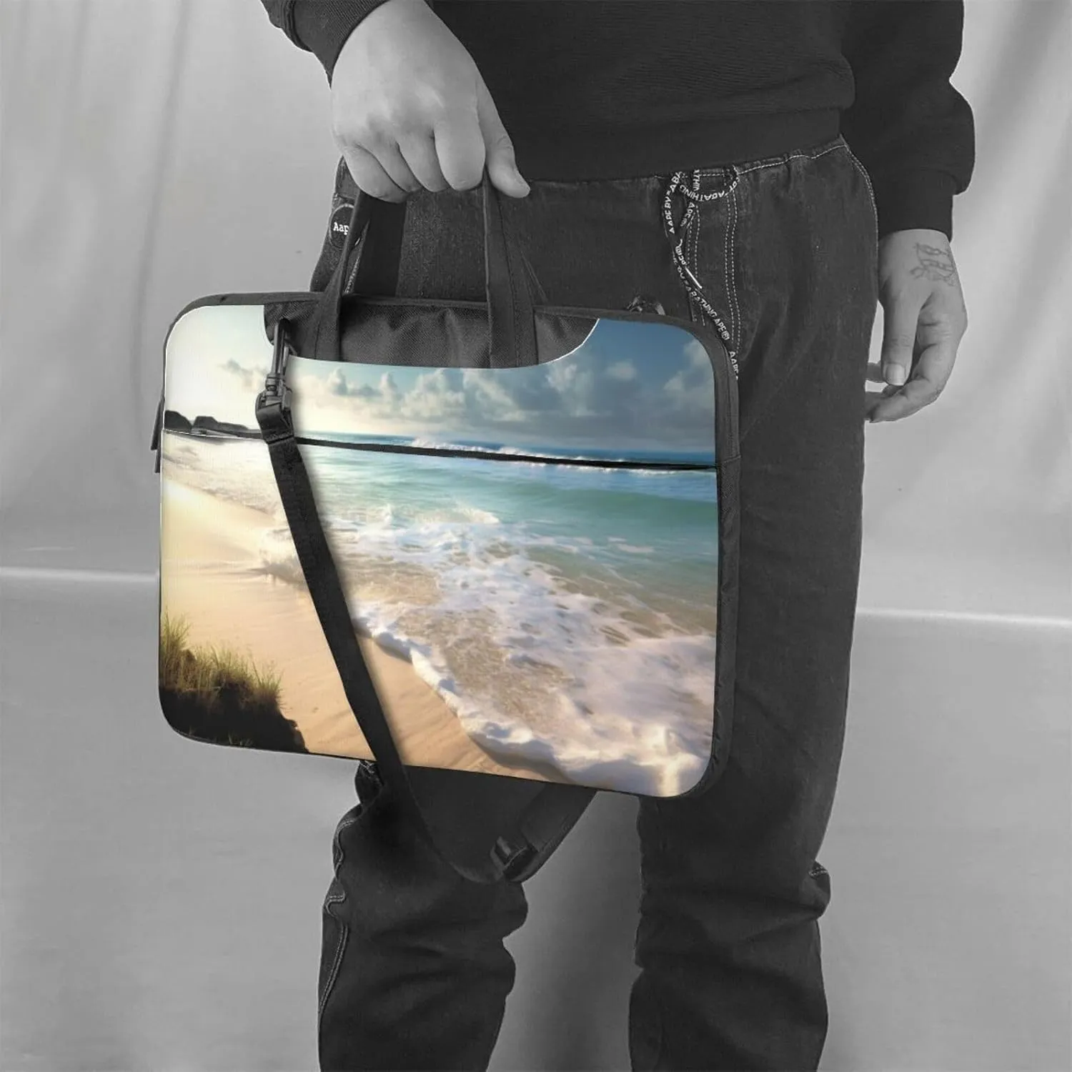 Serene Coastal Laptop Shoulder Bag Portable Laptop Bag Laptop Case Crossbody Briefcase w/Strap Handle