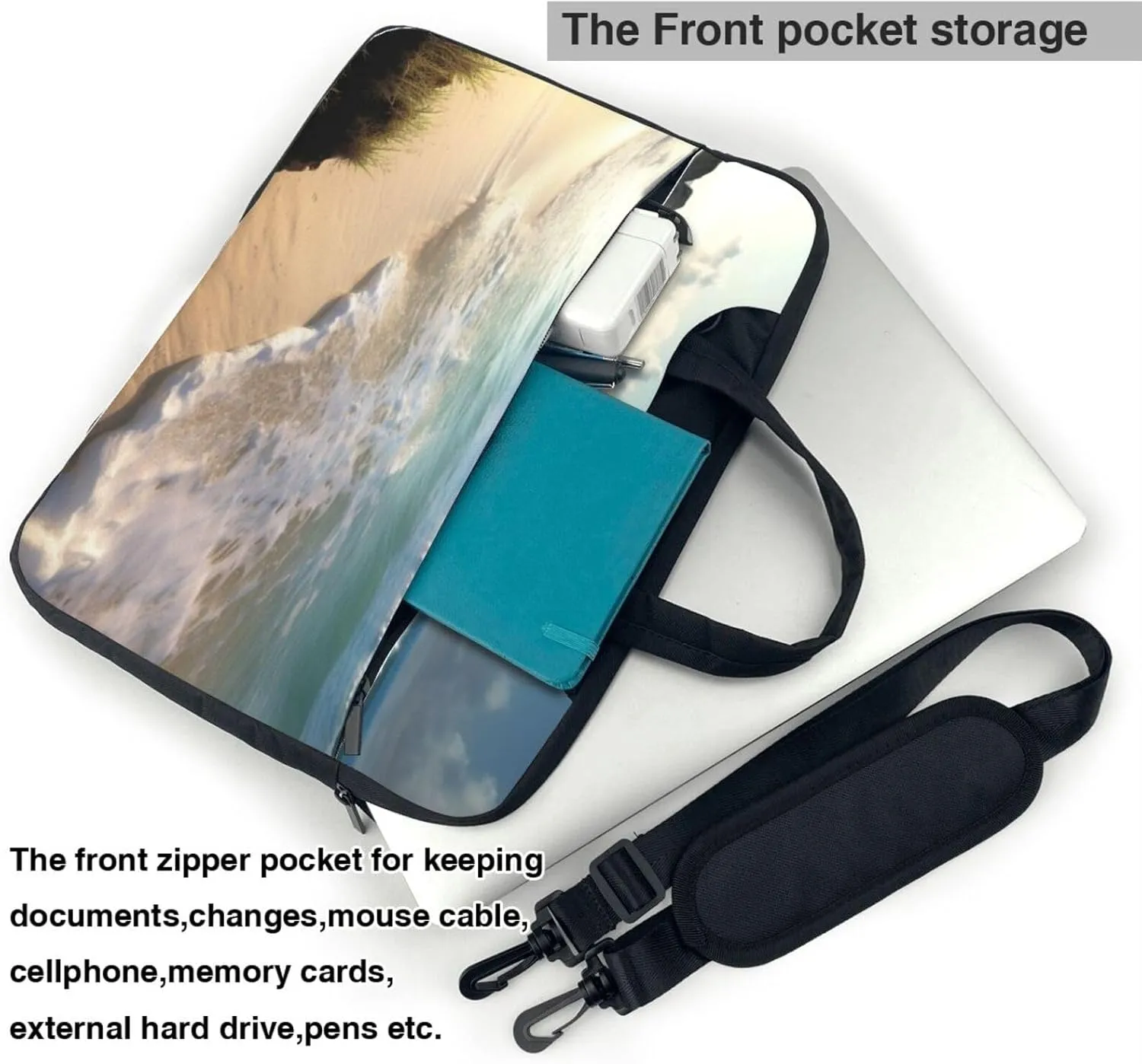Serene Coastal Laptop Shoulder Bag Portable Laptop Bag Laptop Case Crossbody Briefcase w/Strap Handle