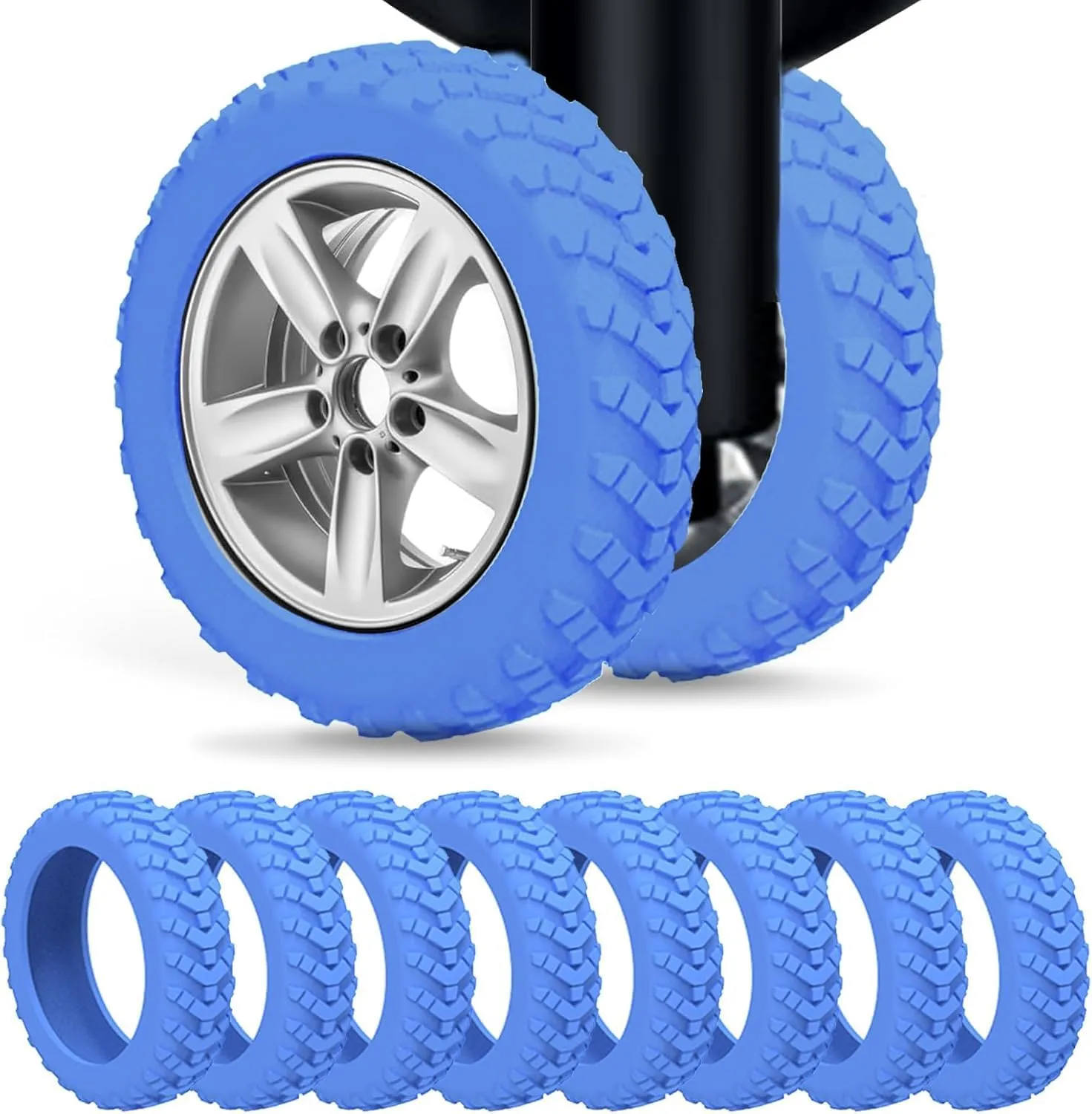 Silicone Luggage Wheel Protectors, Carry-On Suitcase Covers, Anti-Wear & Quiet, Fits 2-2.4" Spinner Wheels, Must-Have Travel Gear (blue)