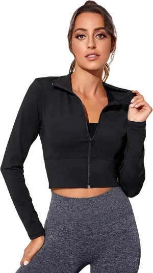 SOLY HUX Women's Lightweight Full Zip Athletic Long Sleeve Crop Running Workout Yoga Sportwear Jacket