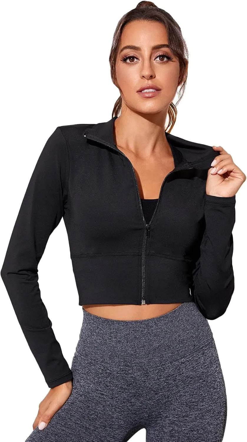 SOLY HUX Women's Lightweight Full Zip Athletic Long Sleeve Crop Running Workout Yoga Sportwear Jacket