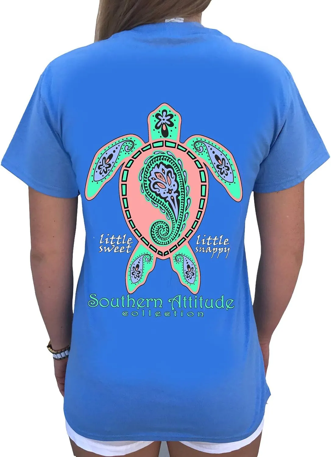 Southern Attitude Women's Short Sleeve Paisley Sea Turtle T-Shirt