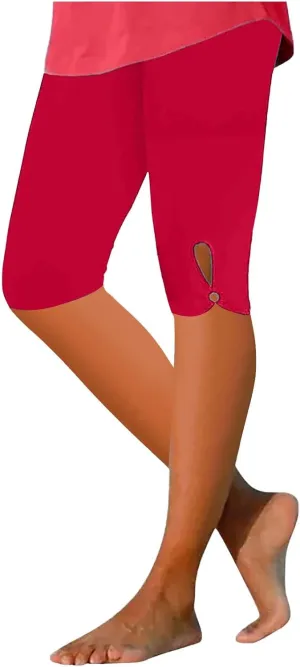 Sports Yoga Shorts for Women High-Waisted Solid Slim Fit Five-Point with Side Button Stylish Summer Casual Bottoms