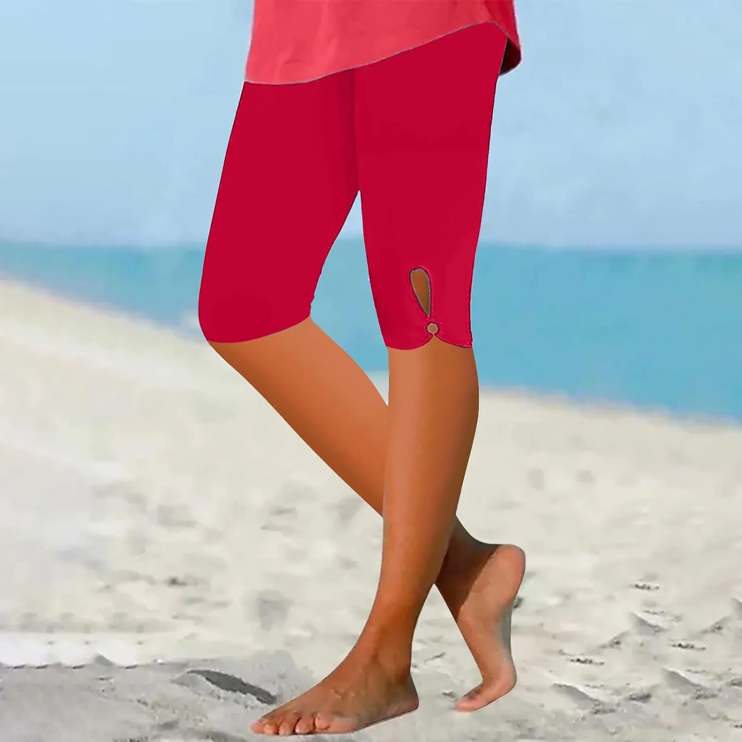 Sports Yoga Shorts for Women High-Waisted Solid Slim Fit Five-Point with Side Button Stylish Summer Casual Bottoms
