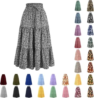 Summer Dresses for Women 2025 Tiered Maxi Skirt for Women Casual Comfy High Waisted Vacation A-Line Flowy Long Skirts