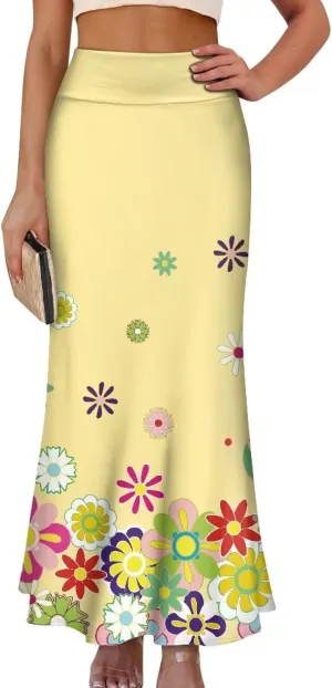 Summer Skirt for Women Empire Waist Dress Pencil Skirts with Side Zipper Lightweight Long Maxi Skirts Bohemian Skirt