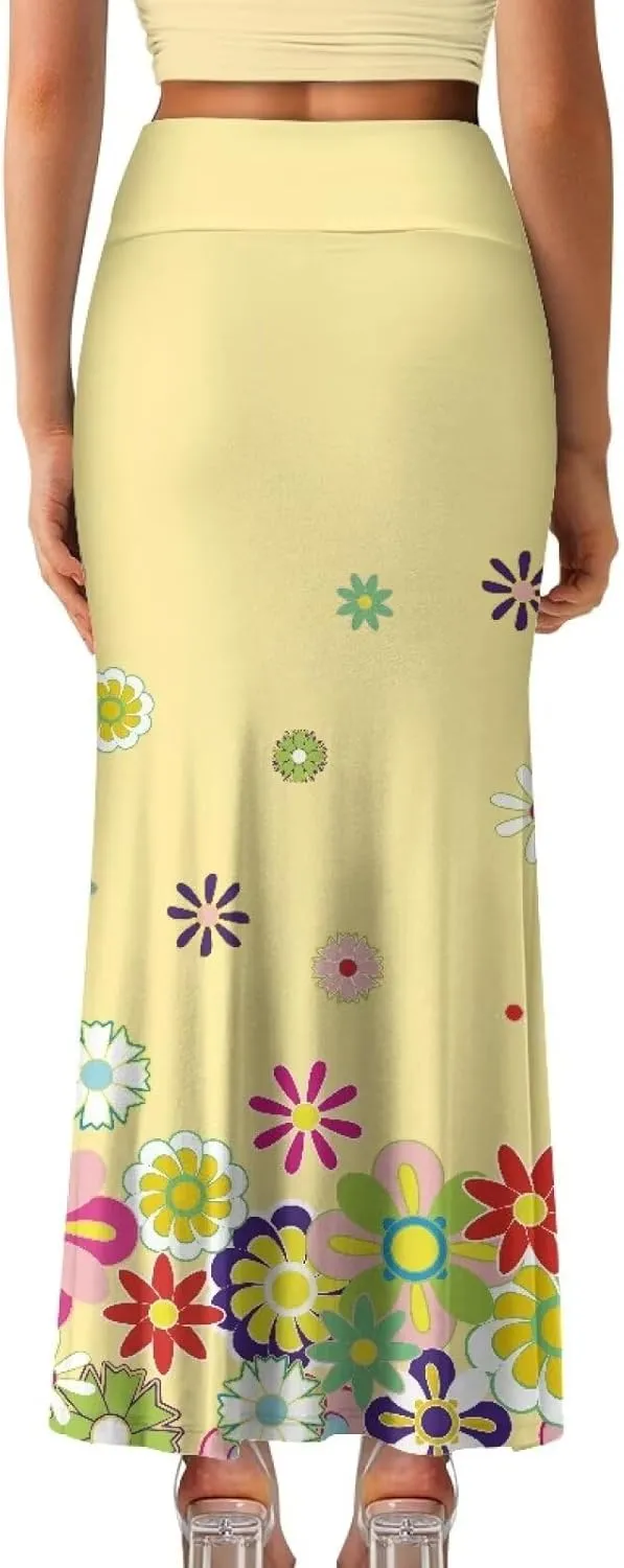 Summer Skirt for Women Empire Waist Dress Pencil Skirts with Side Zipper Lightweight Long Maxi Skirts Bohemian Skirt