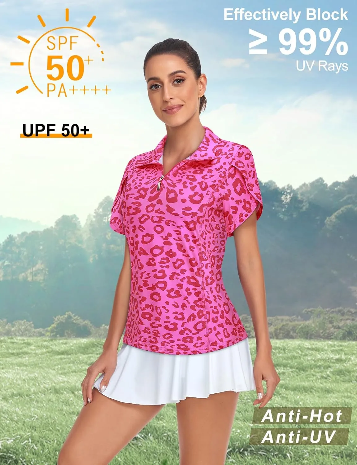 Tanst Sky Womens Golf Shirts Zip Up Overlap Short Sleeve Workout Tops Quick Dry Tennis Shirt