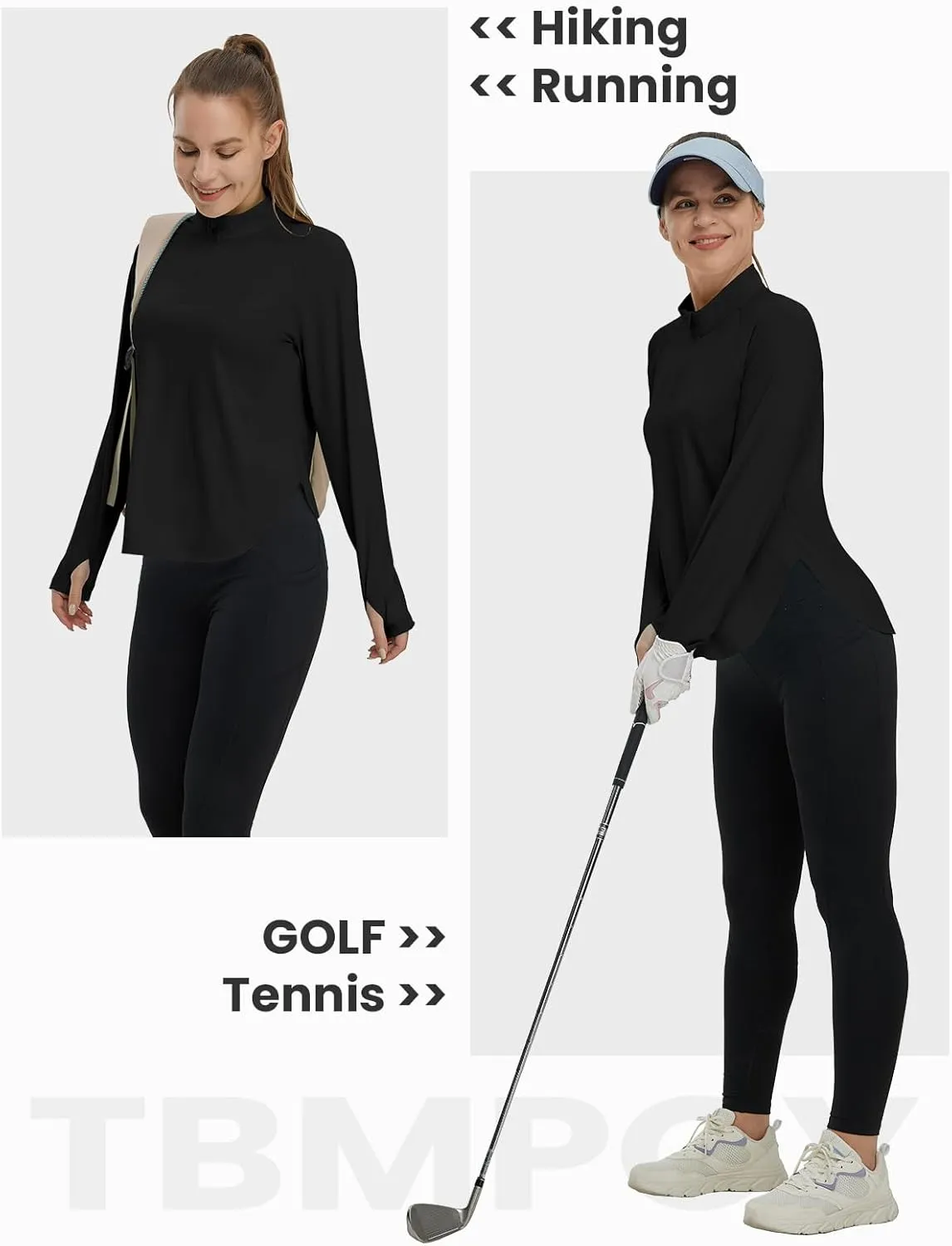 TBMPOY Women's Sun Shirt 1/4 Zipper Long Sleeve UPF 50  Sun Protection Clothing UV SPF Hiking Outdoor