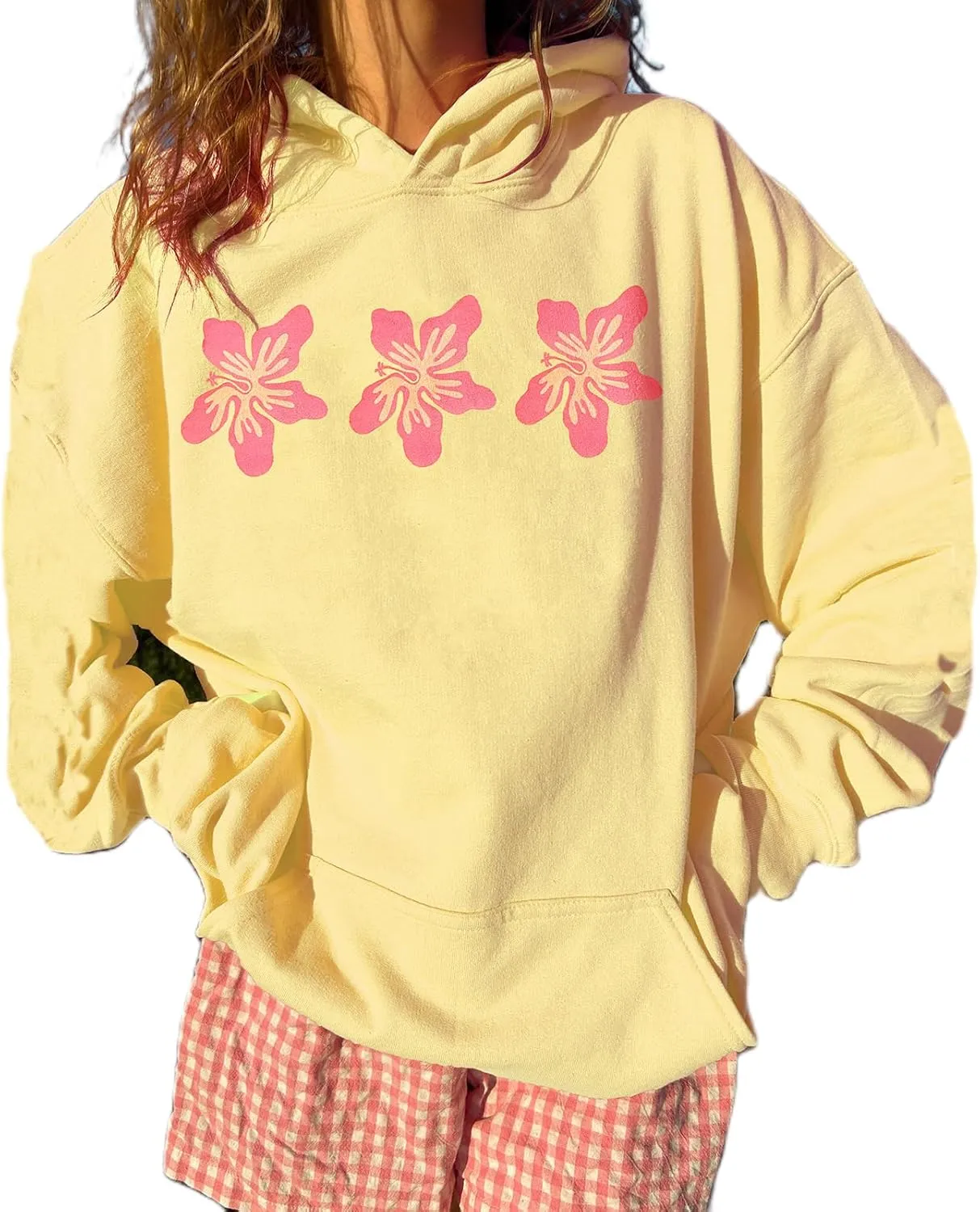 Teen Girls Oversized Graphic Hoodies Long Sleeve Embroidery Flower Sweatshirt Top Y2K Cute Pullover Coastal Hooded