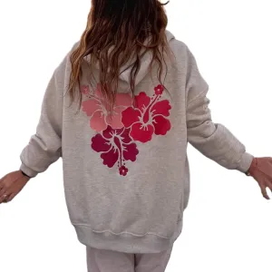 Teen Girls Oversized Graphic Hoodies Long Sleeve Embroidery Flower Sweatshirt Top Y2K Cute Pullover Coastal Hooded