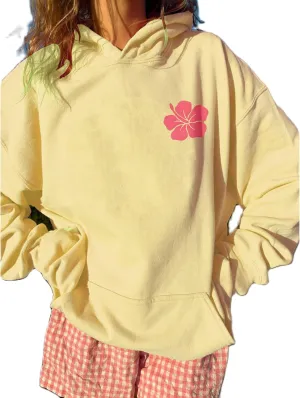 Teen Girls Oversized Graphic Hoodies Long Sleeve Embroidery Flower Sweatshirt Top Y2K Cute Pullover Coastal Hooded