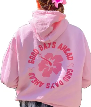 Teen Girls Oversized Graphic Hoodies Long Sleeve Embroidery Flower Sweatshirt Top Y2K Cute Pullover Coastal Hooded