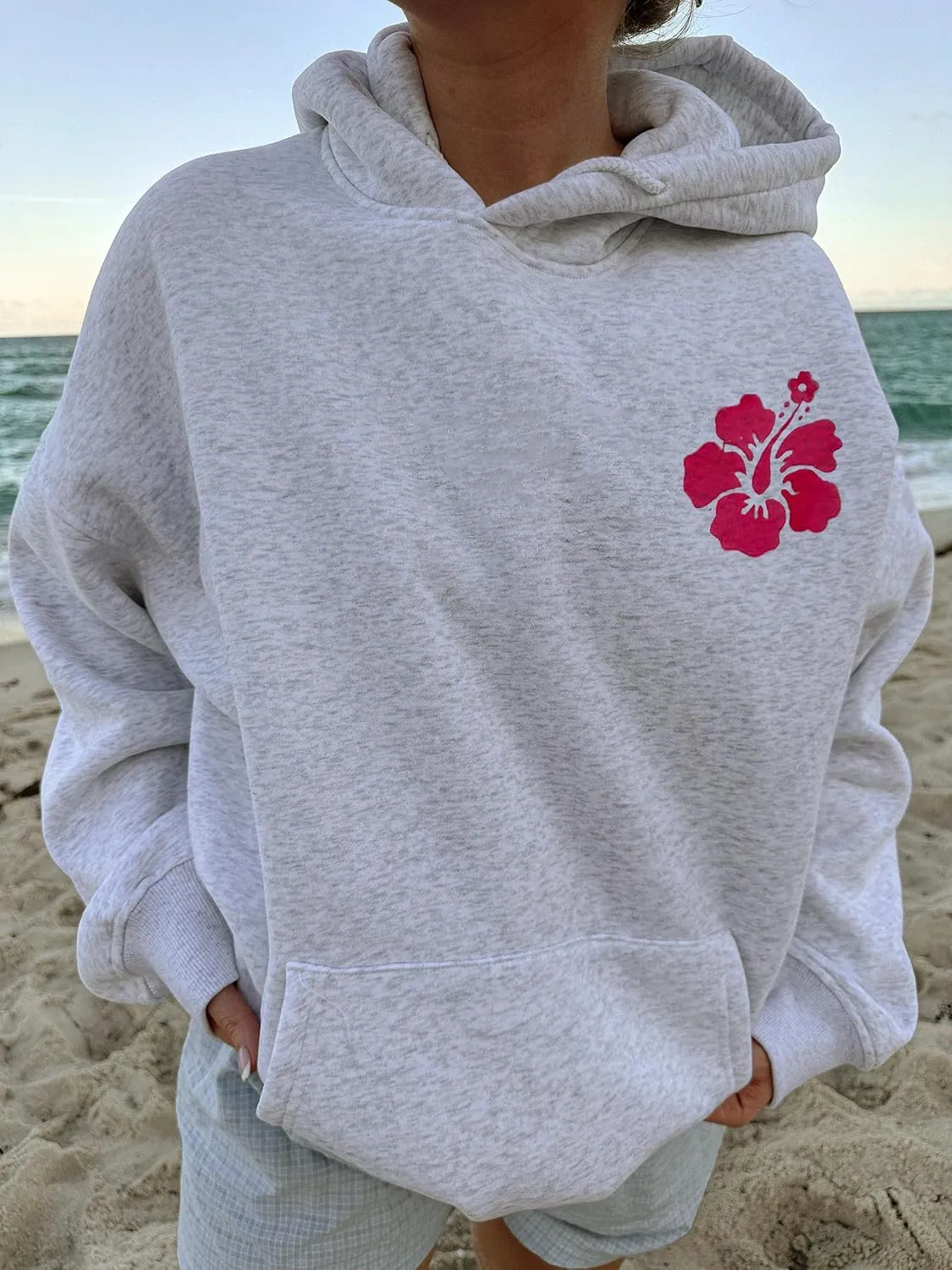 Teen Girls Oversized Graphic Hoodies Long Sleeve Embroidery Flower Sweatshirt Top Y2K Cute Pullover Coastal Hooded