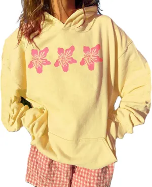 Teen Girls Oversized Graphic Hoodies Long Sleeve Embroidery Flower Sweatshirt Top Y2K Cute Pullover Coastal Hooded