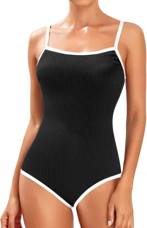 Tempt Me Women Athletic One Piece Swimsuit Ribbed Sporty Color Block Bathing Suit