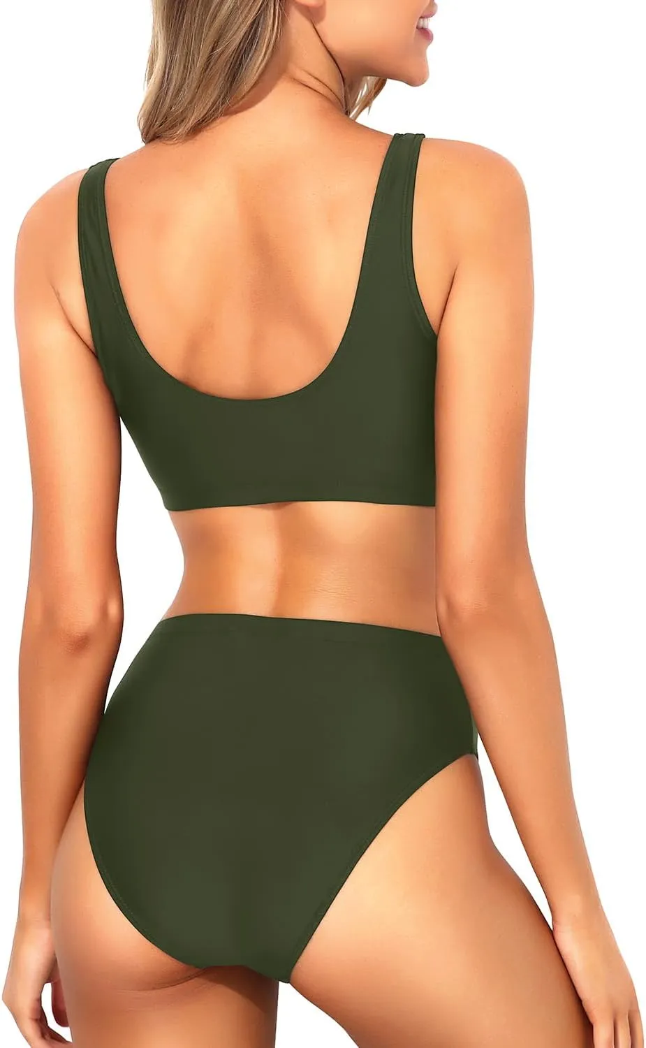 Tempt Me Women Two Piece Scoop Neck Bikini Crop Top Swimsuit Sporty High Waisted Bathing Suit
