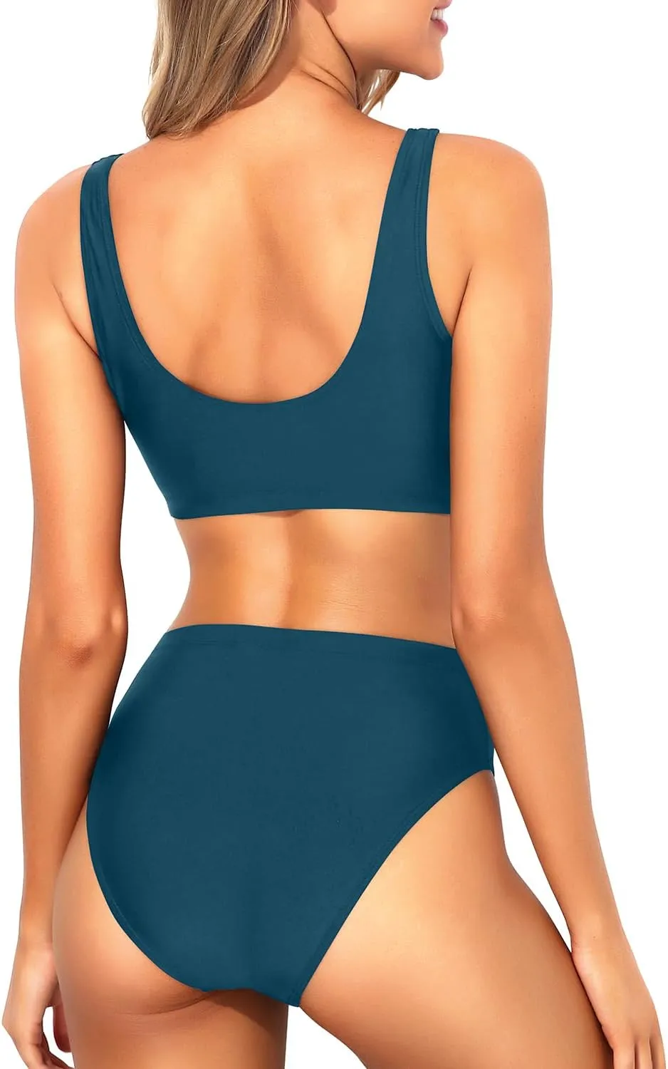 Tempt Me Women Two Piece Scoop Neck Bikini Crop Top Swimsuit Sporty High Waisted Bathing Suit