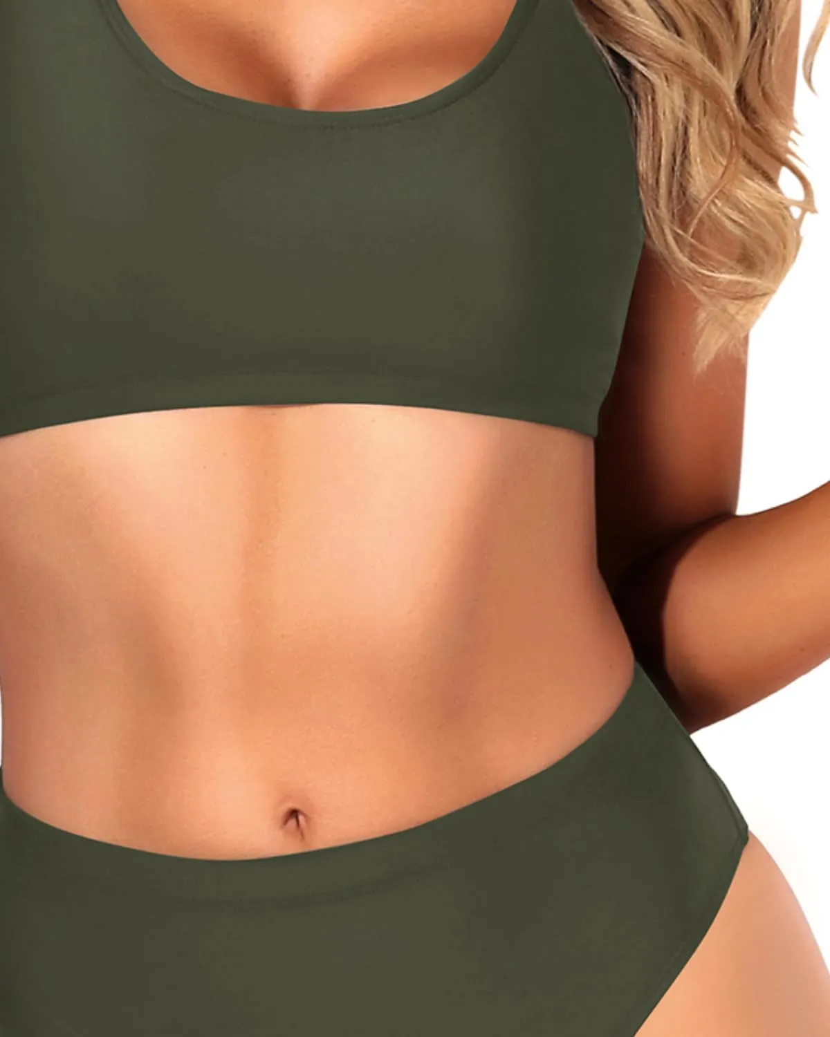 Tempt Me Women Two Piece Scoop Neck Bikini Crop Top Swimsuit Sporty High Waisted Bathing Suit