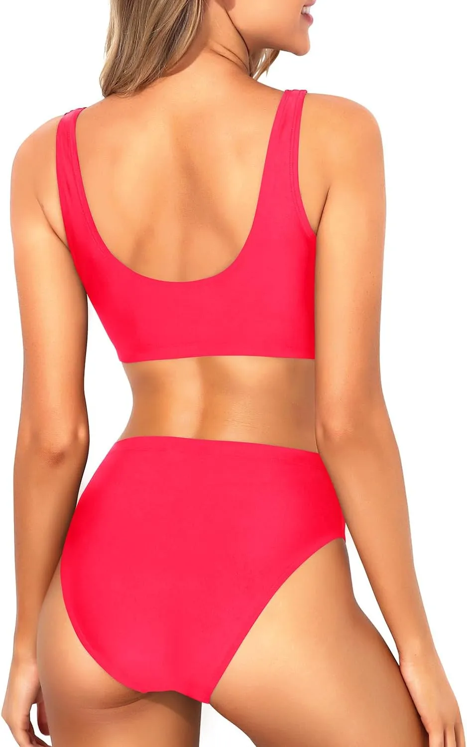 Tempt Me Women Two Piece Scoop Neck Bikini Crop Top Swimsuit Sporty High Waisted Bathing Suit