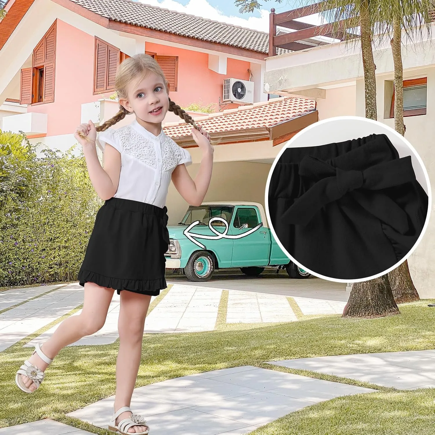 Toddler Baby Girls Skorts Skirt Little Girls Ruffle Flying Skirts Front Hem Solid Casual Stretch Skort for Baby Girls
