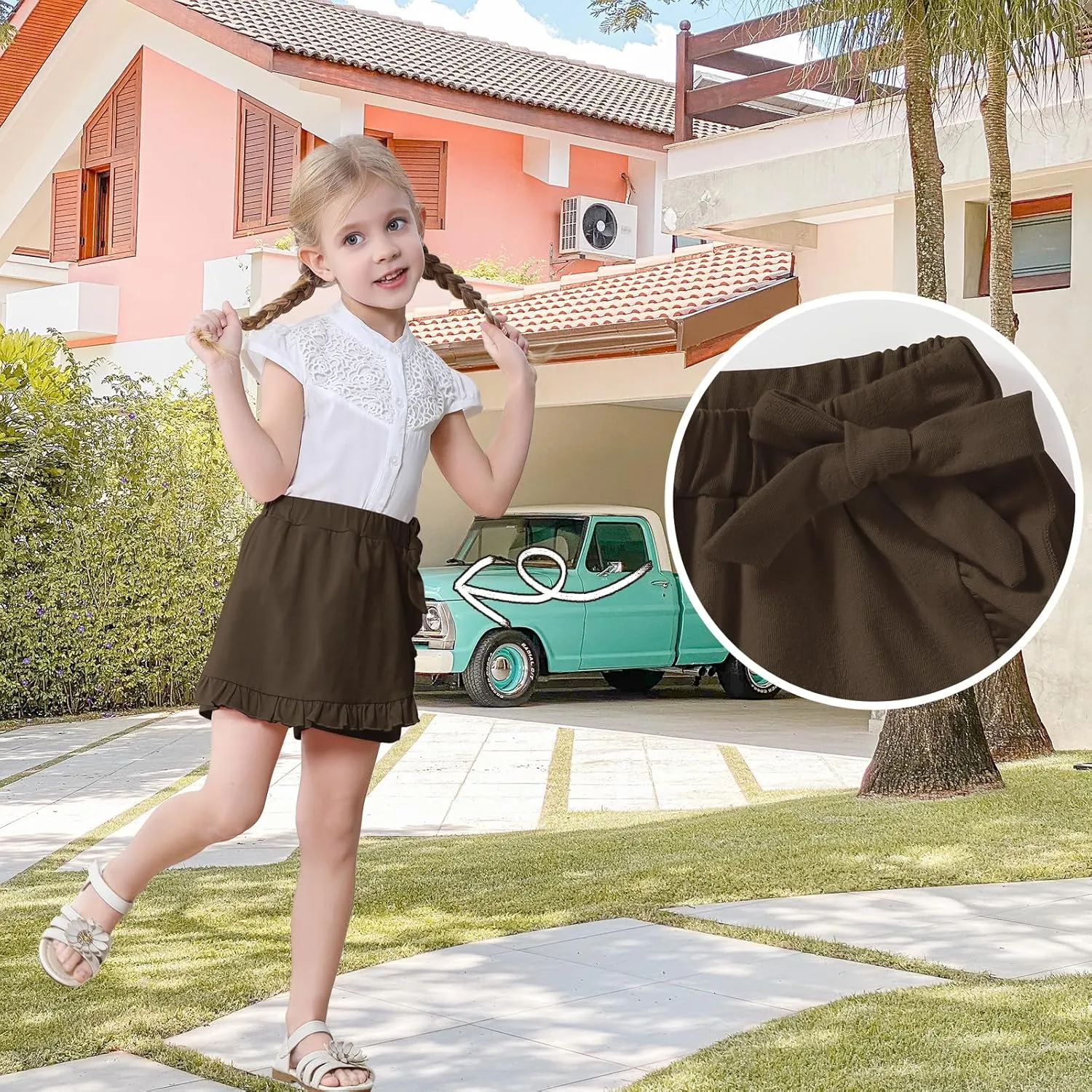 Toddler Baby Girls Skorts Skirt Little Girls Ruffle Flying Skirts Front Hem Solid Casual Stretch Skort for Baby Girls