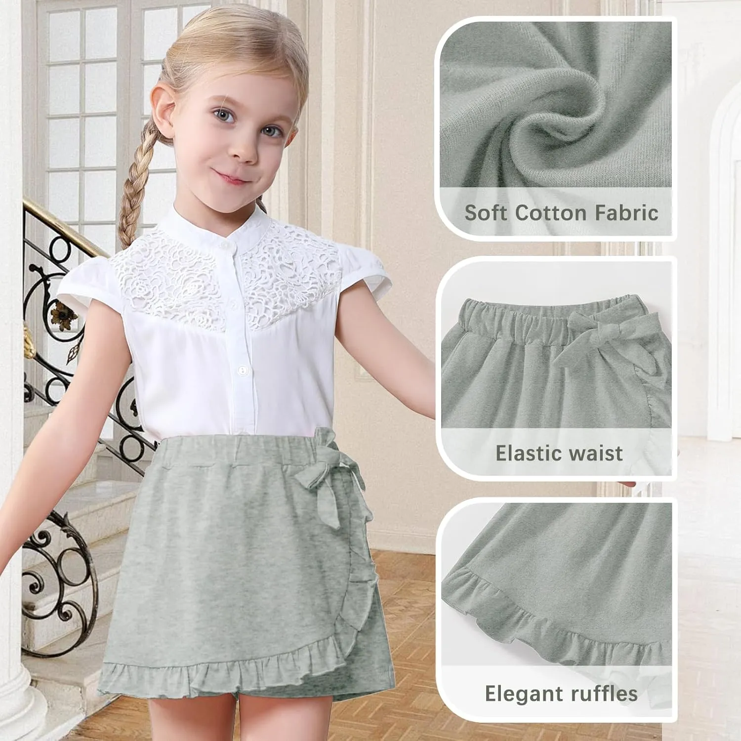 Toddler Baby Girls Skorts Skirt Little Girls Ruffle Flying Skirts Front Hem Solid Casual Stretch Skort for Baby Girls
