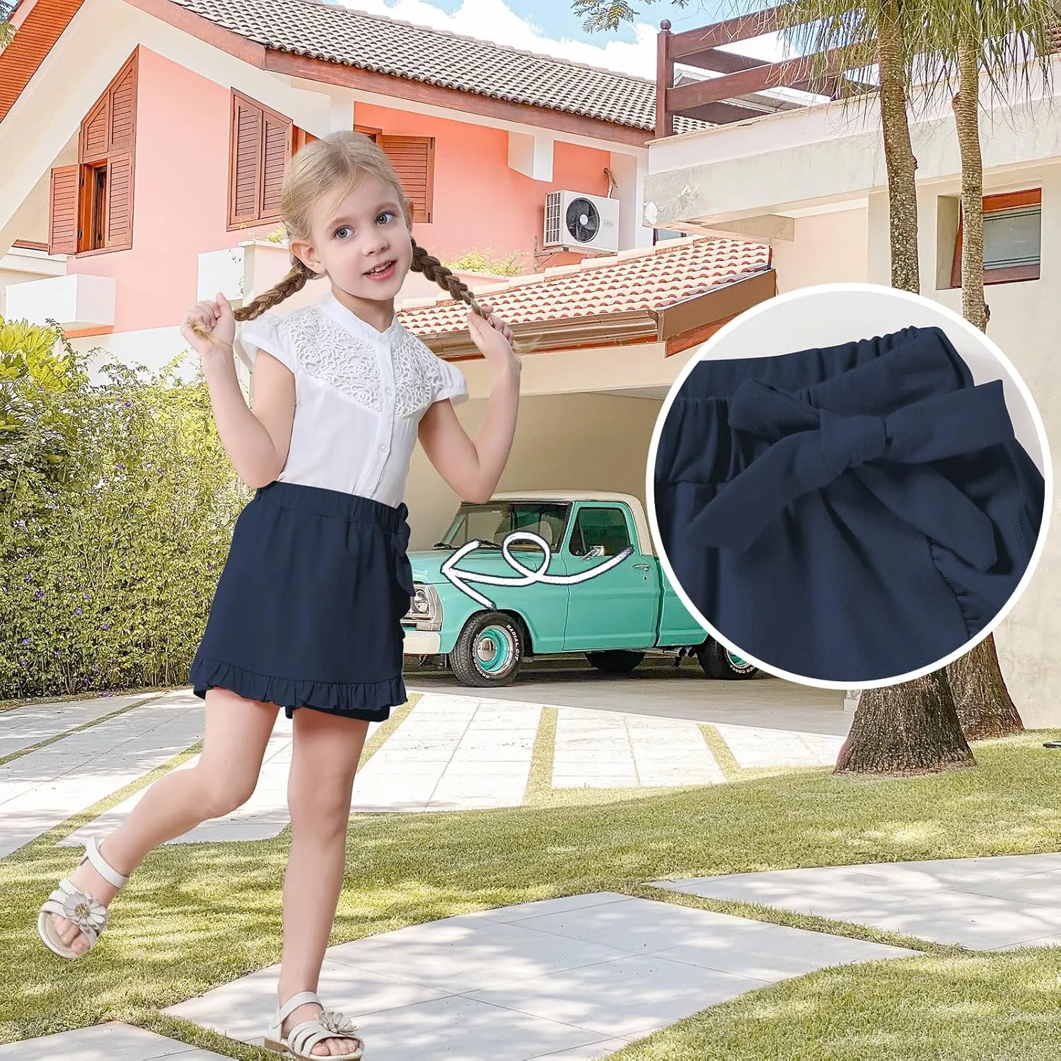 Toddler Baby Girls Skorts Skirt Little Girls Ruffle Flying Skirts Front Hem Solid Casual Stretch Skort for Baby Girls